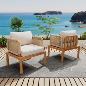 Set of 2 Patio Furniture Outdoor Club Chair with Cushions,Acacia Wood Frame and Rope Weave for Garden,Patio,Balcony-The Pop Home - 1 of 4