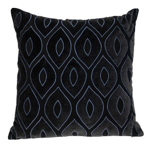 HomeRoots 22" Black and Blue Ogee Cotton Throw Pillow with Embroidery and Applique - 1 of 4