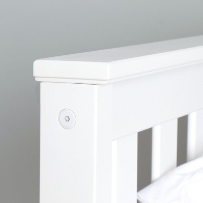 Elegant Pine Wood Queen Bed Frame with Slatted Headboard, White