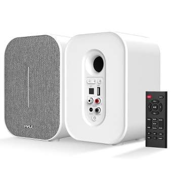 PyleUsa Desktop Bluetooth Bookshelf Speakers - White