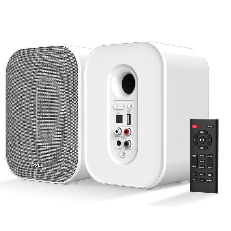 PyleUsa Desktop Bluetooth Bookshelf Speakers - White, 1 of 8