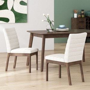 TinyHomie Set of 2 Dining Chairs, Contemporary Sloped Upholstered Seats, Tapered Rubberwood Legs, Beige - 1 of 4