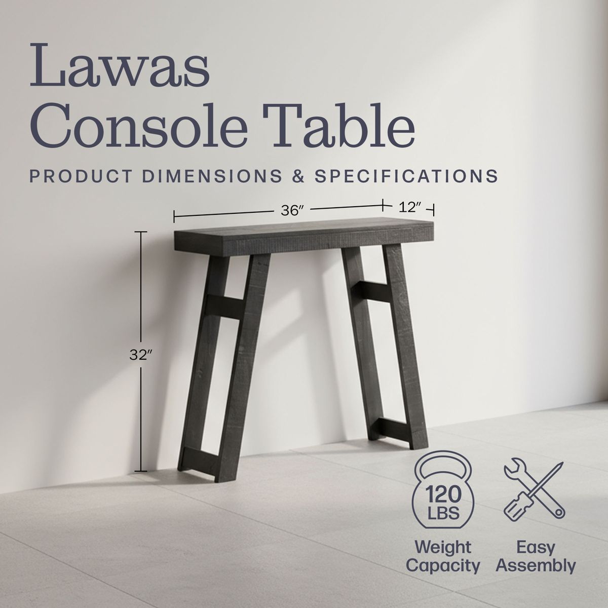 Alaterre Furniture Lawas Solid Wood Console Table - 36 Inch Modern Farmhouse Small Entryway Table - thumbnail 3
