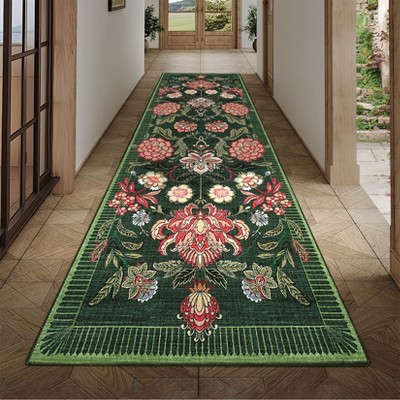 Washable Area Rugs for Living Room, Vintage Floral Rugs with Non-Slip Backing