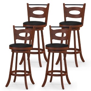 Tangkula 4PCS 360° Swivel Bar Stools Dining Chairs Solid Rubber Wood Leather Padded Brown & Black - 1 of 4