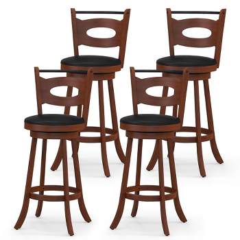 Tangkula 4PCS 360° Swivel Bar Stools Dining Chairs Solid Rubber Wood Leather Padded Brown & Black