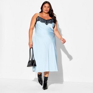 Women's Lace Trim Satin Midi A-Line Dress - Wild Fable™ - 1 of 3