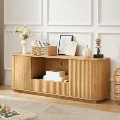 64 Inch Modern TV Stand, Wooden Entertainment Center with Storage, TV Console Table, Sideboard Buffet Cabinet for Living Room, Brown Open Storage