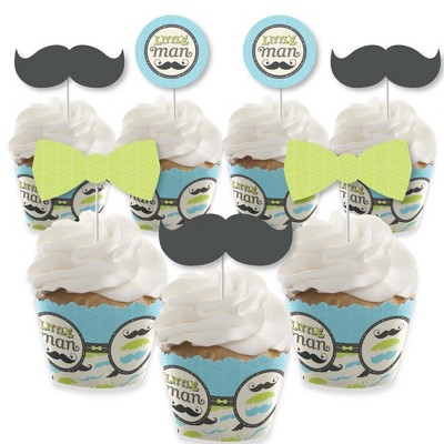 Big Dot of Happiness Dashing Little Man Mustache Party - Cupcake Decoration - Party Cupcake Wrappers and Treat Picks Kit - Set of 24