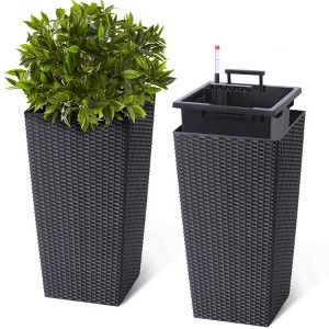 22.5 Inch Outdoor and Indoor Tall Planter Set of 2 Large Rattan Flower Pot with 2 Trays - 1 of 4