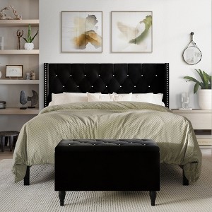 ChaletPosh Velvet Upholstered Bed with Storage Bench - 1 of 4