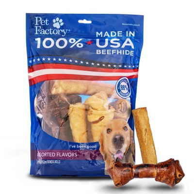 Pet Factory Made in USA Beefhide Assorted Bones & Rolls