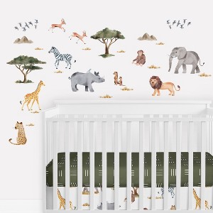 Sweet Jojo Designs Boy or Girl Gender Neutral Unisex Wall Decal Stickers Art Nursery Décor Jungle Animals Multicolor 4pc - 1 of 3