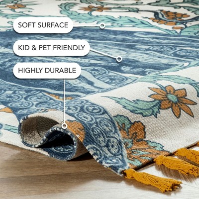 Handmade Octopus Floral Cotton Area Rug, 7'6" x 9'6", Multicolor