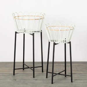Sullivans 30" & 26.25" White Wired Standing Planters Set of 2, Metal - 1 of 3