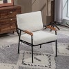 1 PC Natural Wood Armchair,Modern Fabric Upholstered Bedroom Armchair,Kitchen Dining Chair With Back Cushions And Metal Frame-Coolbibila - 2 of 4