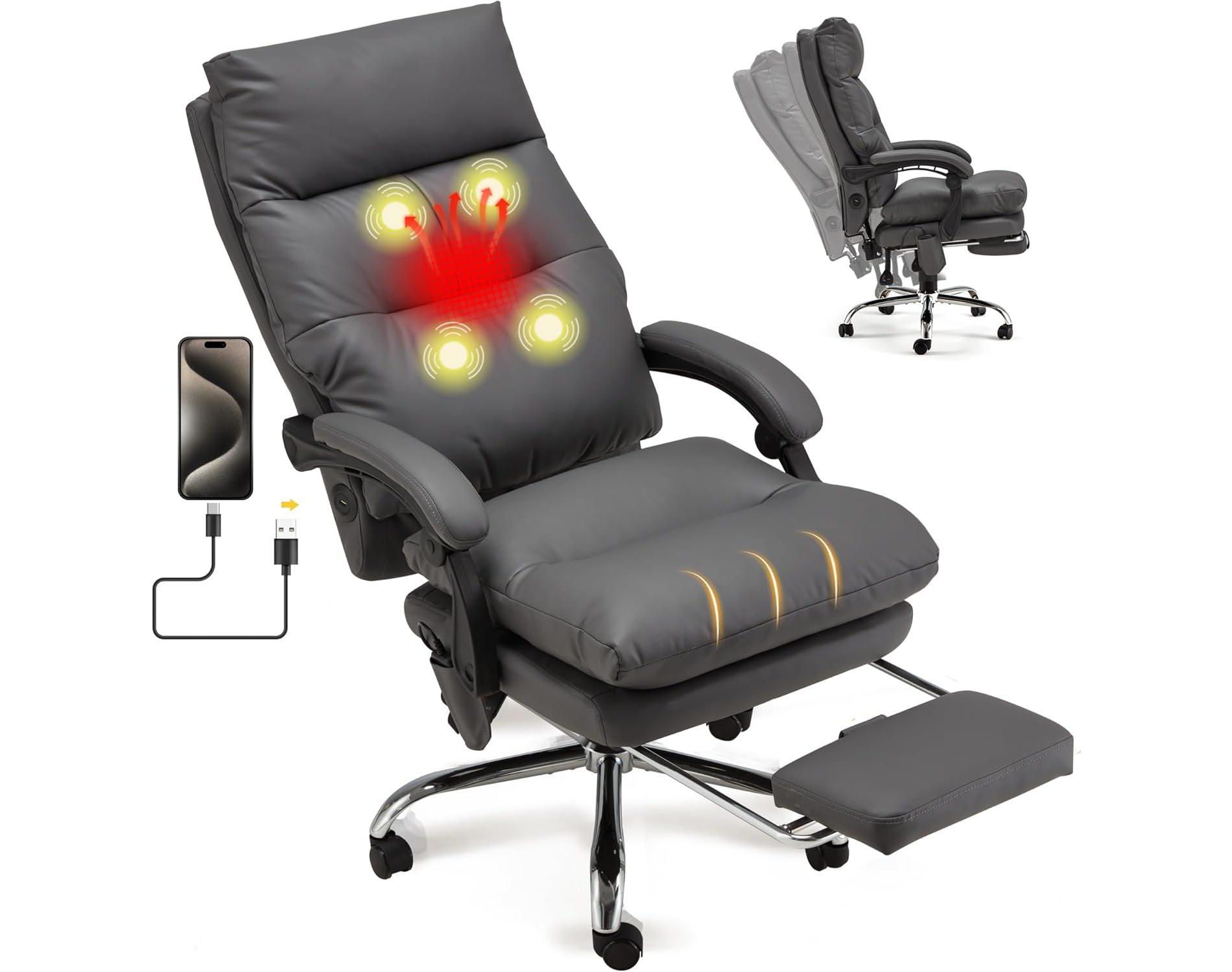 EROMMY Massage Office Chair with Footrest,Dark Grey