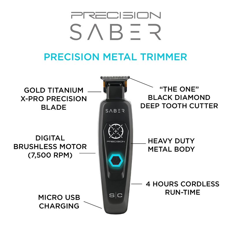 StyleCraft Precision Saber Professional Hair Trimmer with Metal Body and Digital Brushless Motor, 3 of 11