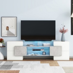 88'' TV Stand with 2 LED-Illuminated Shelves, High Gloss Entertainment Center, Color-Changing LED Cabinet for Living Room - 1 of 3