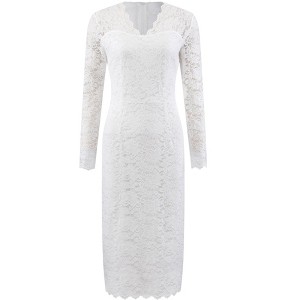 INSPIRE CHIC Women's Floral Lace V Neck Long Sleeve Cocktail Wedding Bodycon Dress - 1 of 4