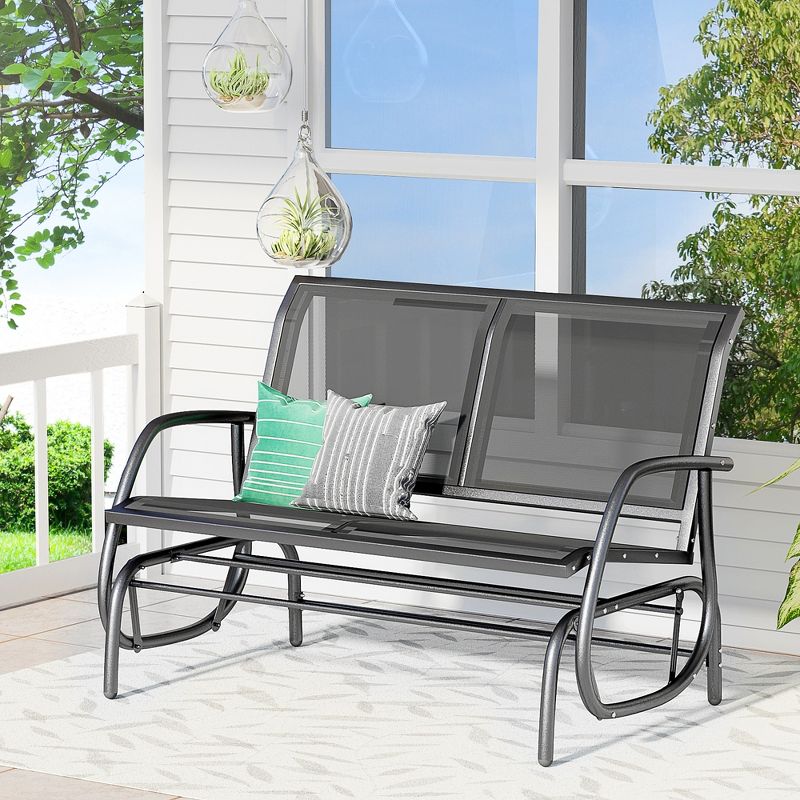Outsunny 2-Person Outdoor Glider Bench, Patio Double Swing Rocking Chair Loveseat w/Powder Coated Steel Frame for Backyard Garden, 4 of 12