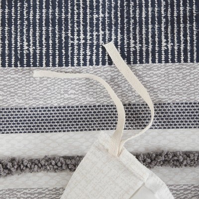 Navy and Gray Cotton Printed Full/Queen Duvet Cover Set with Trims