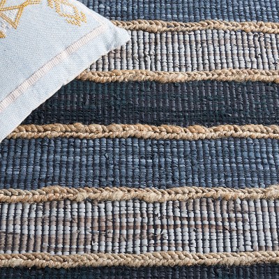Handmade Black and Natural Leather Striped Area Rug 3' x 5'