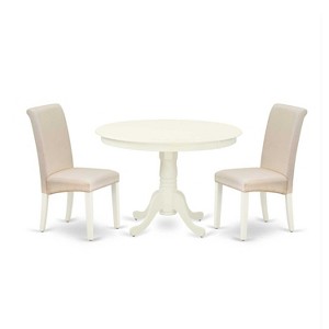 3Pc Dinette Set - Round Kitchen Table & 2 Parsons Chairs - Linen White Finish - 1 of 4