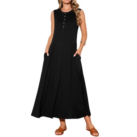 Женские платья INSPIRE CHIC Women's Sleeveless Button Fit Flare A-Line Flowy Casual Long Dress Army Green Medium