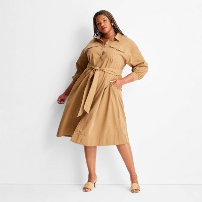 Women's Belted Maxi Shirtdress - Future Collective Brown/Black Striped 2X