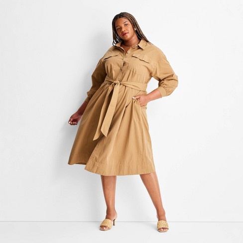 Women's Belted Maxi Shirtdress - Future Collective Brown/Black Striped - image 1 of 3