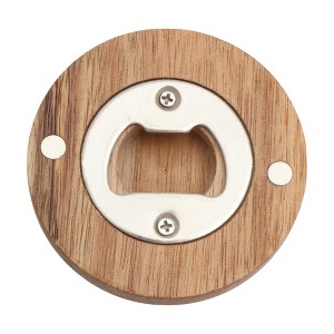 Unique Bargains Bottle Opener Magnetic Acacia-Wood Round Magnet Wood Brown 2.56"x0.51" 1 Pcs - 1 of 4