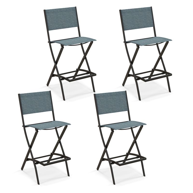 Tangkula Outdoor Barstools Set of 2/4 Counter Height Folding Bar Chairs with Back and Footrest Versatile Patio Dining Chairs Blue, 1 of 7
