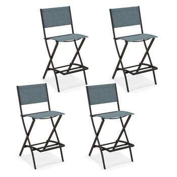 Tangkula Outdoor Barstools Set of 2/4 Counter Height Folding Bar Chairs with Back and Footrest Versatile Patio Dining Chairs Blue
