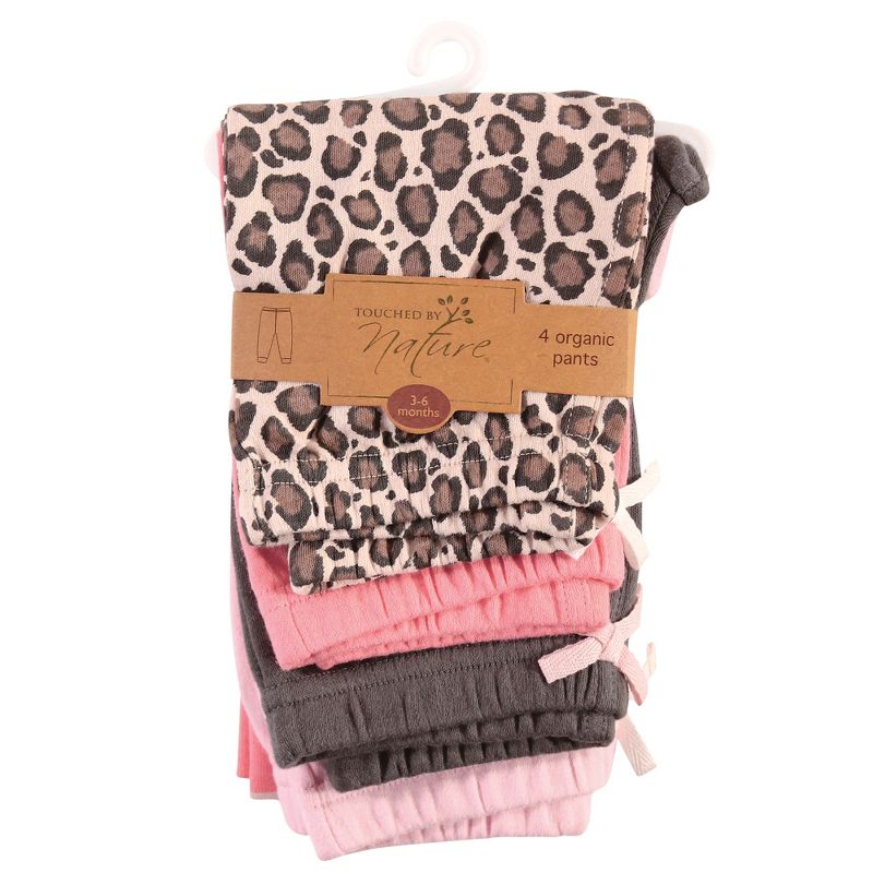 Touched by Nature Baby and Toddler Girl Organic Cotton Pants 4pk, Leopard, 3 of 8