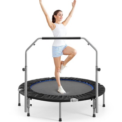 YONWAY 40 Inch Mini Fitness Trampoline, 330LBS Foldable Exercise Rebounder, with Adjustable Handle, for Adults Indoor/Outdoor Workout