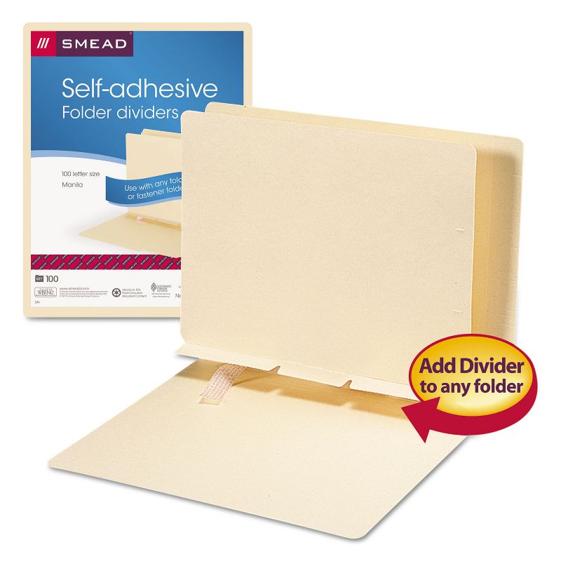Smead Manila Self-Adhesive Folder Dividers w/Prepunched Slits 2-Sect Letter 100/Box 68021, 2 of 4
