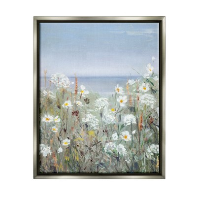 Stupell Industries Spring Flowers Ocean View Framed Floater Canvas Wall Art