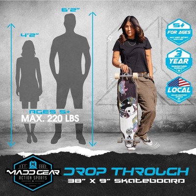 38" Black and White Maple Drop-Through Longboard Skateboard