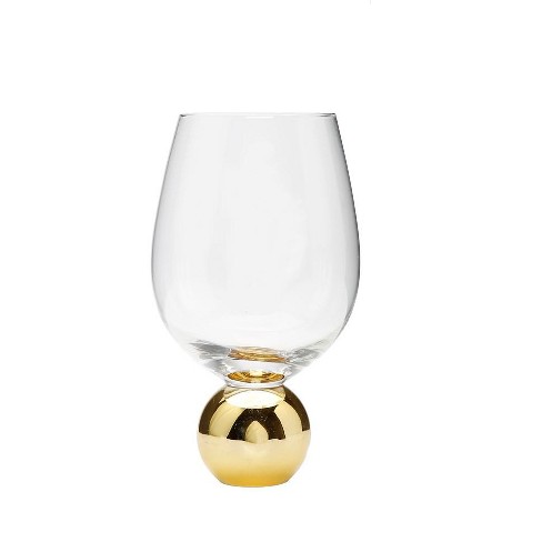 Classic Touch Set of 6 Pebbled Stemmed Water Glass with Gold Rim