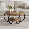 30 Inch Round Farmhouse Coffee Table with Storage Shelf, 2 Tier Rustic Wood Center Table with Curved Metal Legs, Compact Living Room Furniture - 3 of 4