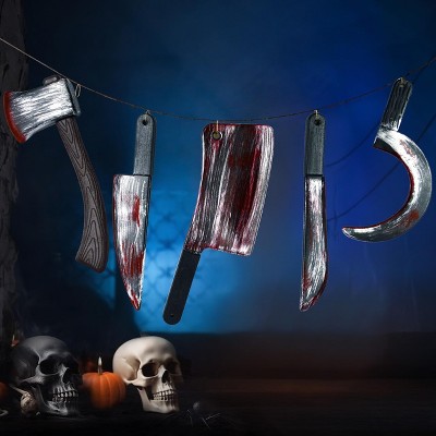 Joyfy 5 Pcs Halloween Fake Blood Weapon Props，Prop Knife Toy for Costume Accessories and  Party Role Playing，Halloween Indoor and Outdoor Decorations
