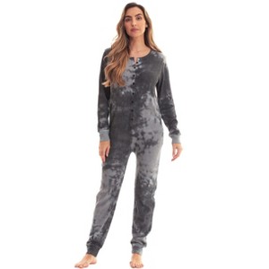 #followme Womens Henley Thermal Bodysuit | Buffalo Plaid, Tie Dye, & Printed PJ Union Suit Loungewear - 1 of 3