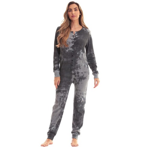 followme Women's Thermal Henley Onesie Union Suit, Black, X-Small