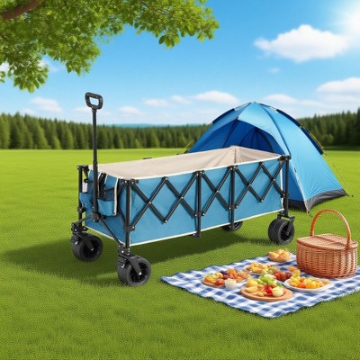 Lightweight Heavy Duty Folding Beach Wagon, Portable Utility Cart with Wheels for Camping, Grocery, Garden - ModernLuxe