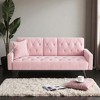 72-Inch Velvet Sofa Bed with Adjustable Backrest, Tufted Seat, Nailhead Trim and Cup Holders for Small Spaces - 3 of 4