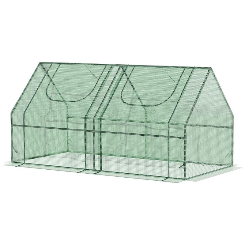 Outsunny 6' x 3' x 3' Portable Greenhouse, Garden Hot House with Two PE/PVC Covers, Steel Frame and 2 Roll Up Windows, Green, 4 of 7