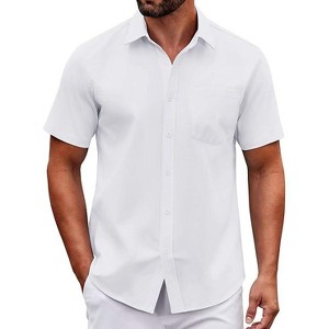 COOFANDY Mens Dress Shirts Short Sleeve Business Casual Shirts Regular Fit  Casual Button Down Untucked Shirts White L : Target