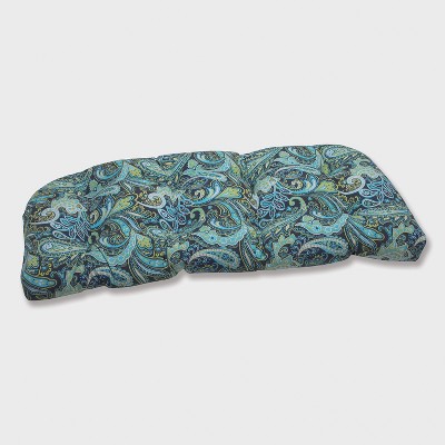 Outdoor Seat Cushion - Blue/Green - Pillow Perfect: Tufted, Weather-Resistant, for Patio Loveseat