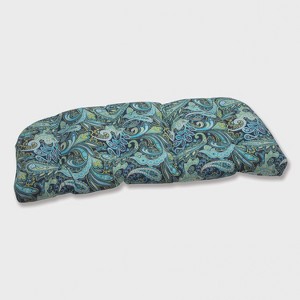 Outdoor Seat Cushion - Blue/Green - Pillow Perfect: Tufted, Weather-Resistant, for Patio Loveseat - 1 of 3
